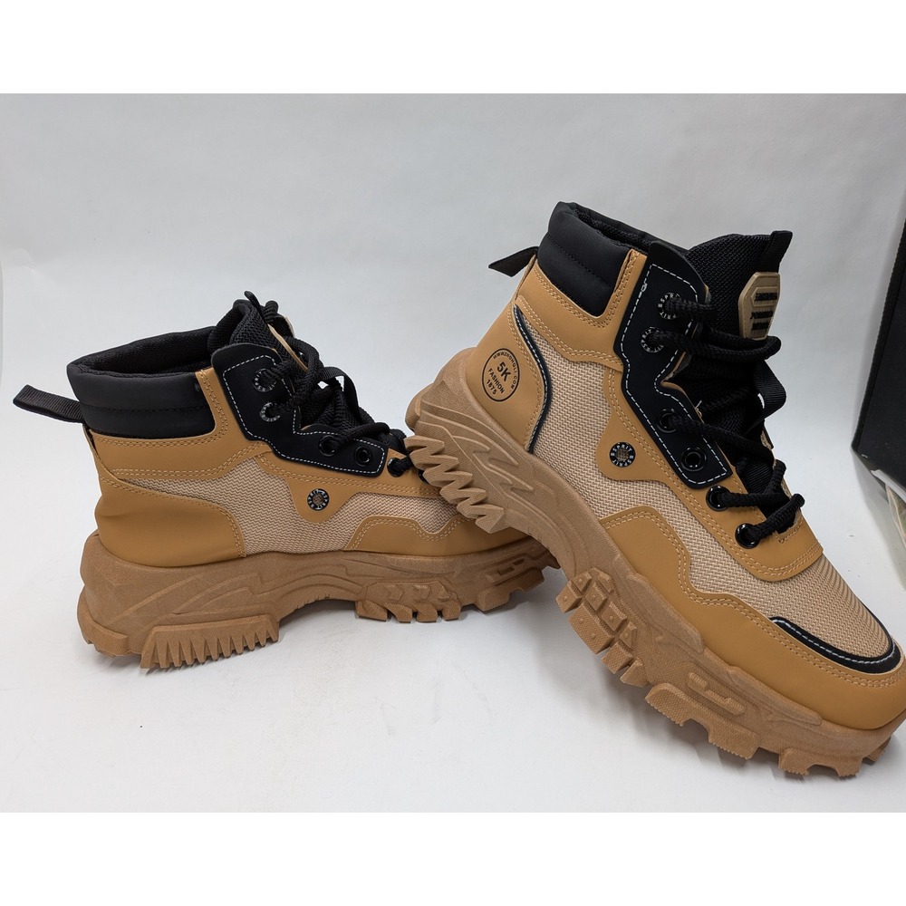 Fashion 5K Mens Tan Black Chunky Lug Sole High Top Streetwear Boots Size 43